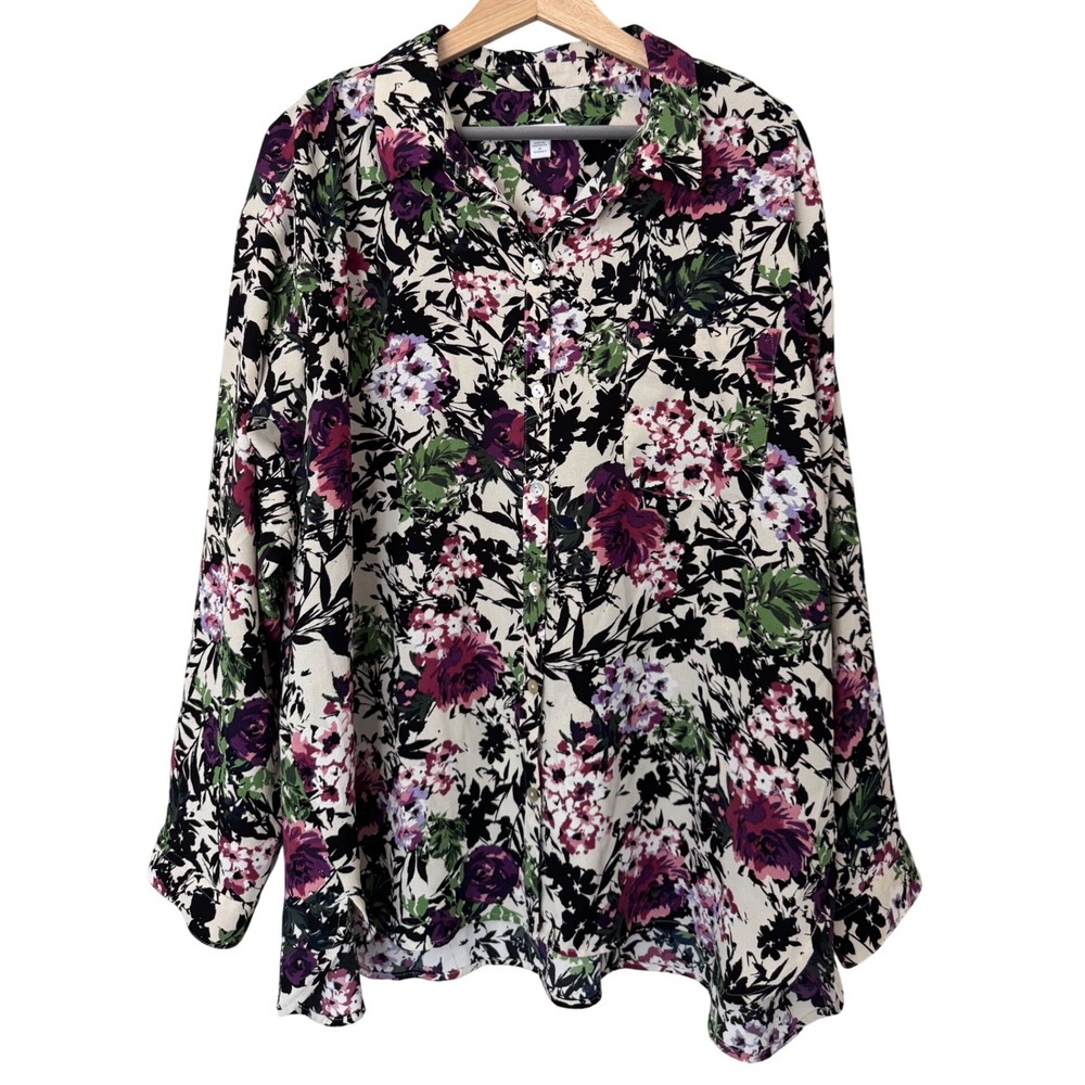 J Jill Floral Print Button Down Long Sleeve Shirt Womens 2X Plus Size